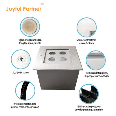 Đèn ngầm hình vuông 12VDC IP67 4W 8W 125 * 125MM Thép không gỉ DMX RGBW4in1