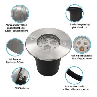 3W ngoài trời đèn LED ánh sáng dưới lòng đất 3000k ấm màu trắng Recessed In Ground Lighting