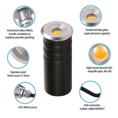 Đèn cầu thang LED Mini IP67 1W CREE XPE LED màu đơn 316# Thép không gỉ với hộp phía sau nhôm