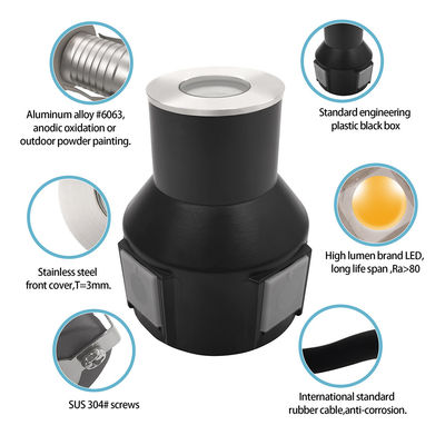 Ánh sáng chôn đất LED thép không gỉ 316 1w 2w 3w DC 24v Với hộp hậu nhựa cho cảnh quan