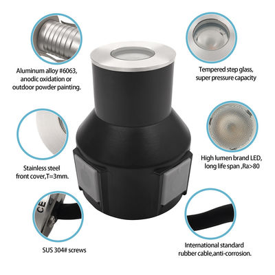 3W IP67 Đèn cầu thang vườn RGB3in1 Ống nhôm Ống mặt trước thép không gỉ Với bảo hành hai năm