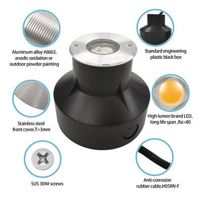 Trong mặt đất Recessed ánh sáng 1W 2W 3000k ấm trắng IP67 Tốt phân tán nhiệt Cơ thể nhôm