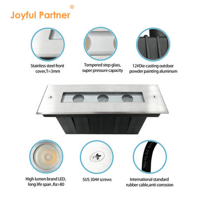 Ánh sáng LED trong mặt đất DC24V 3W 6W 3000K #316 SS IP67 Độ dài tuyến 195MM + Kính nóng