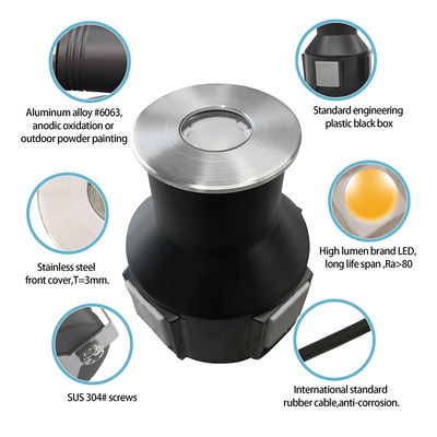 Đèn âm sàn tròn 3W IP67, mặt trước bằng thép không gỉ 316, DIA55MM, DC24V