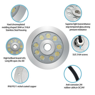 27W 3 trong 1 RGB LED Fountain Light Stainless Steel Cho Quảng trường thương mại