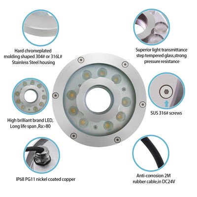 Đèn vòng phun nước chìm 9W 18W 27W RGB, 24VDC RGB cho ứng dụng dưới nước