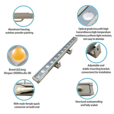 Màu nhôm 18W đèn LED máy giặt tường ngoài trời Đèn thẳng không thấm nước