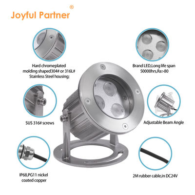 IP68 Thép không gỉ chống nước 316 3x2W đèn LED dưới nước cho ao với cơ sở gắn