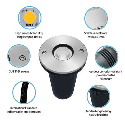 Đèn dưới lòng đất chôn vùi DC12V-24V chống nước IP67 thép không gỉ 316 vật liệu DIA67MM