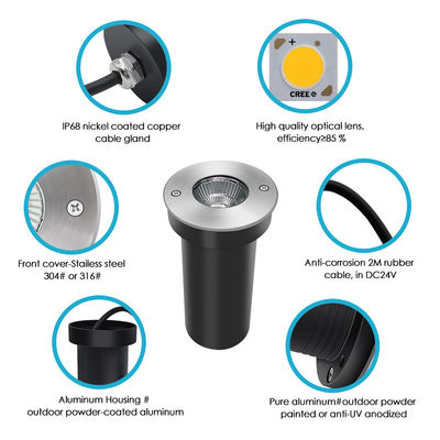 COB 6W IP67 Đèn dưới nước chống nước chống bụi nhôm nhét cho sân ngoài trời