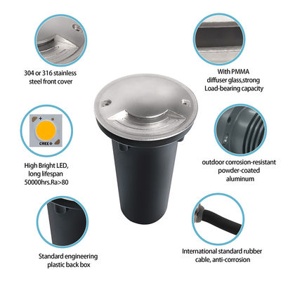 Hai cách LED IP67 chống nước và chống bụi Ik08 Đèn ngầm bằng thép không gỉ
