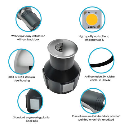 IP67 Semi Shading Recessed Round RGB Mặt trắng ấm phát ra dưới lòng đất Đèn chôn dưới lòng đất