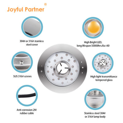 Joyful Partner 6W 9W 12W 18W 24V DMX Kiểm soát Stainless Steel IP68 Ánh sáng đài phun nước RGB