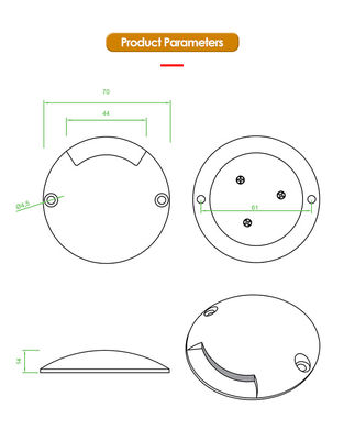 1W Đèn bước nhấp nháy Ultra Thin DIA70MM H14MM DC24V 3000k Đen ấm cho ánh sáng ngoài trời