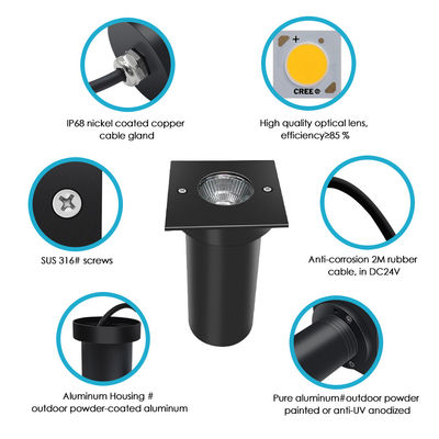 COB đèn LED Đèn mặt đất chống chói IP67 Kiểm soát nước 6W 12V/24V Quảng trường hình tròn Hộp nhôm