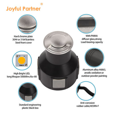 Đèn sàn nhúng 12V 24V 2W 3W mặt phát ra đường kính 55 với nắp phía trước bằng thép không gỉ