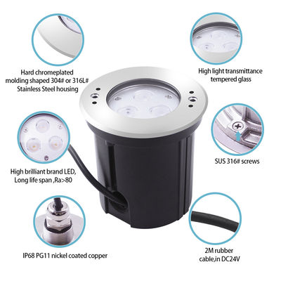 DIA 118mm IP68 304 thép không gỉ Đèn LED dưới nước màu trắng ấm áp 3W DC24v với tay đeo nhựa