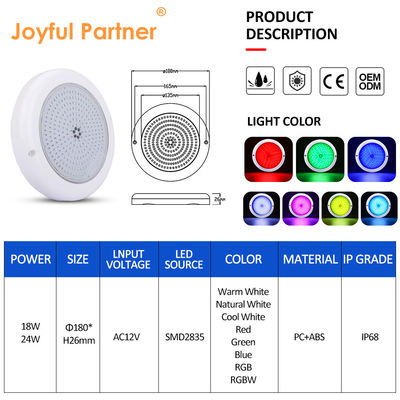 Ánh sáng hồ bơi thay đổi màu sắc ABS PC RGB Emtting 12V Input Warm White Surface Mounted