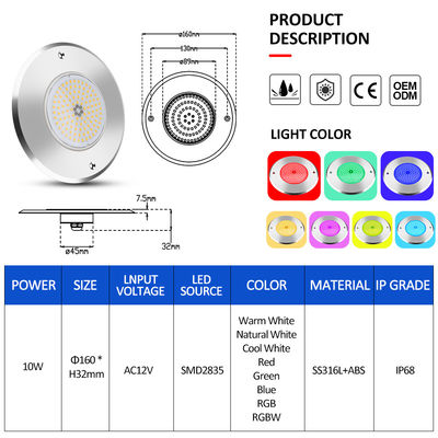 IP68 LED PAR56 Đèn hồ bơi thay đổi màu sắc 12V 6W nhựa chứa Kiểm soát từ xa Wifi RF chống nước