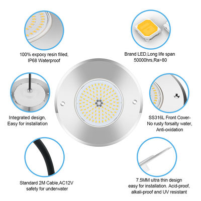 PAR56 Đèn hồ bơi LED DIA160MM*32MM 10W AC12V 316 Vật liệu thép không gỉ