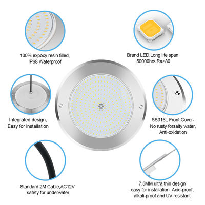 SUS316 Áp phủ gắn IP68 DC12V 3000K Đèn hồ dưới nước LED SPA