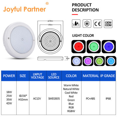 Đèn hồ bơi vui vẻ 12v AC nâng cấp chip SMD RGB Màu IP68 Tất cả PC Một thiết kế thiết kế cho hồ bơi bê tông