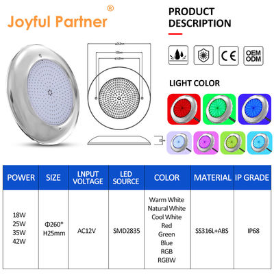 Đèn hồ bơi vui vẻ 12v AC nâng cấp chip SMD RGB Màu IP68 Tất cả một thiết kế thiết kế cho hồ bơi bê tông
