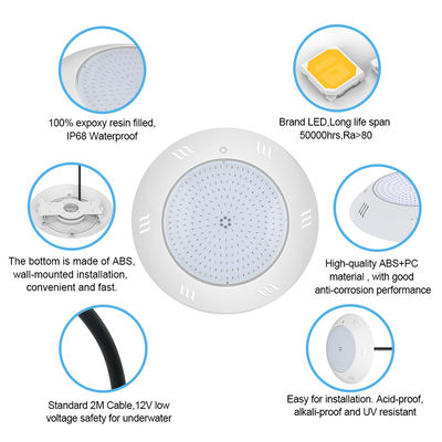 Tường gắn IP68 Ánh sáng dưới nước điều khiển từ xa đa màu bơi LED hồ bơi Ánh sáng ABS