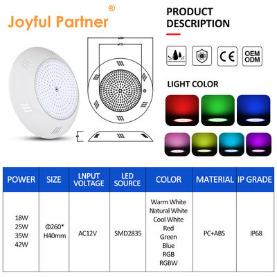 Tường gắn IP68 Ánh sáng dưới nước điều khiển từ xa đa màu bơi LED hồ bơi Ánh sáng ABS