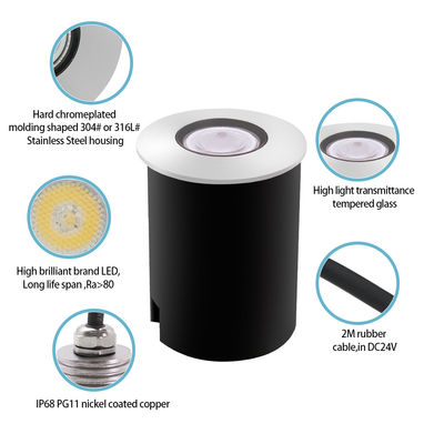 Đèn bể bơi DC12 ~ 24V 1W 2W Stainless Steel LED đơn màu với hộp đen ABS