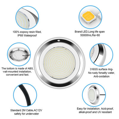 Đèn hồ bơi dưới nước AC12V Thép không gỉ thay đổi màu sắc tường gắn RGB ø280 * 35mm