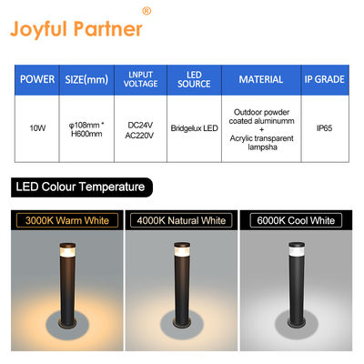 IP65 ngoài trời đường sân đúc nhôm Đèn đệm AC 220v DC 24v Bridgelux LED 3000K DIA 108MM*H 400/600/800/1000mm
