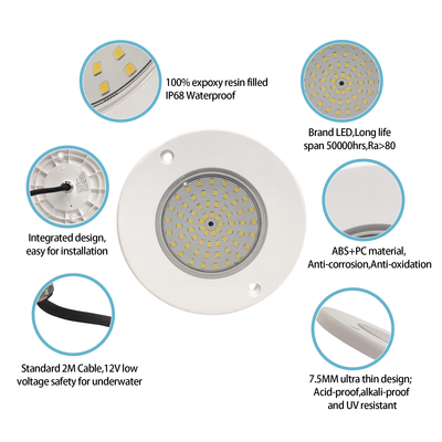 Đèn hồ bơi dưới nước DC12V 10W IP68 Toàn bộ bằng nhựa RGB Điều khiển đồng bộ 100%