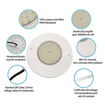 Nhựa đầy reflector hồ bơi ánh sáng 160mm DC12V 10W hoàn toàn nhựa SMD2835 108pcs RGBW màu điện áp không đổi