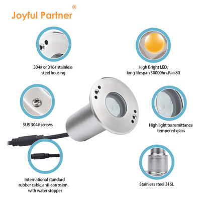 Đèn LED hồ bơi dưới nước IP68 Thép không gỉ 316 1W 2W Ống kính bất đối xứng có thể ngâm