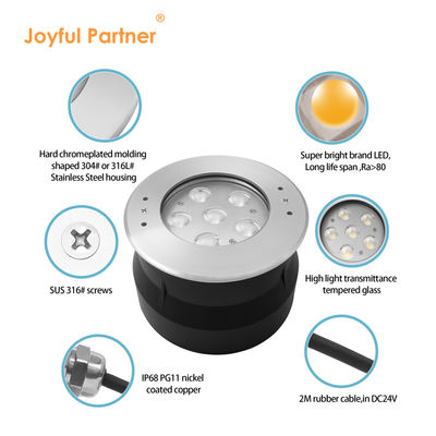 Ánh sáng dưới nước LED 24Volts 6W 12W Stainless Steel 316 Với màu trắng mát mẻ Với tay áo gắn nhựa cho hồ bơi
