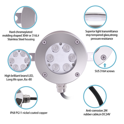 Joyful Partner LED FUNTAIN LIGHT IP68 chống thấm 316 STAINLESS STEEL DIA115*32MM Đèn hồ bơi