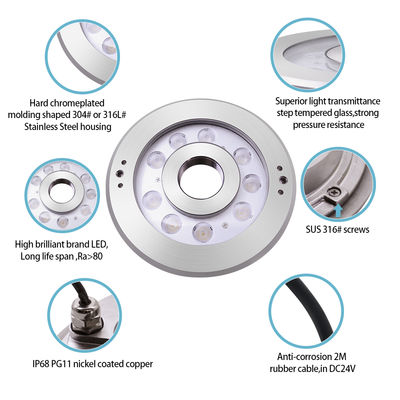 Đèn phun nước LED thép không gỉ IP68 DC24V CE chứng nhận