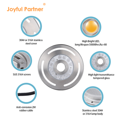 Ánh sáng suối dưới nước LED IP68 12W 24W 36W Đám ấm trắng xanh RGB Stainless Steel 316L Với đường kính 285mm
