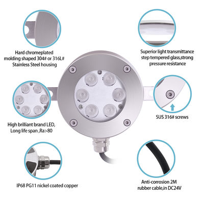 Đèn Đài Phun Nước LED Điều Khiển DMX512 DC24V 12W 3000K Thép Không Gỉ IP68 Dùng Cho Cảnh Quan Dưới Nước
