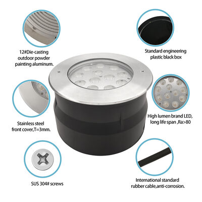 IP67 đèn LED Đèn ngầm 12W 24W 36W DIA185MM RGB3in1 3000K Đen ấm cho khu vườn Park Plaza