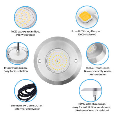 Đèn hồ bơi PAR56 siêu mỏng 6W dưới nước SMD LED 2835 Chống nước 110x34MM DC12V/AC12V