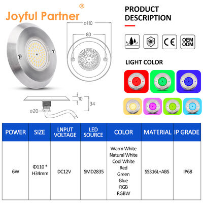 Đèn hồ bơi PAR56 siêu mỏng 6W dưới nước SMD LED 2835 Chống nước 110x34MM DC12V/AC12V