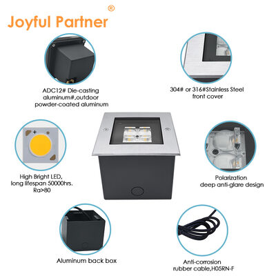 Ánh sáng ngoài trời hình vuông 24V 8W 3000K Đám trắng ấm áp Đổ thép thân nhôm Đánh giá IK 09