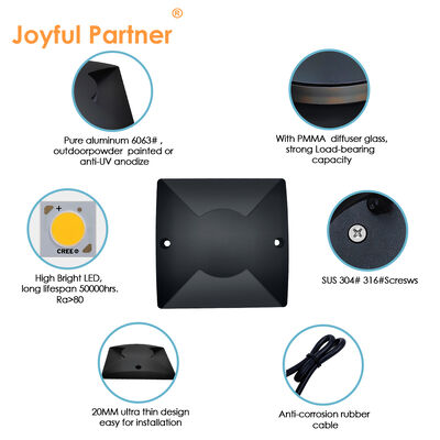 Đèn đường phát sáng hai mặt mỏng, nhìn một hoặc hai mặt, IP67, lắp nổi, SMD2835 LED, 100*100MM, Nhôm nguyên chất 6063