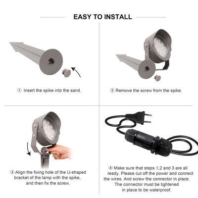 Đèn LED chiếu điểm sân vườn 12W 24W 36W Tích hợp Driver DMX512 DC24V RGB3in1 Thân đèn nhôm đen Vỏ nhôm Dùng chiếu cây